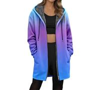Manteau à capuche long en peluche pour femme avec dégradé de couleur - Veste polaire douillette au look ombré - Pour un confort hivernal, Style_m01 Bleu, XXL