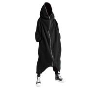 Manteau à capuche long surdimensionné pour homme style foncé Techwear Veste à capuche zippée gothique surdimensionnée avec poches, sweat à capuche ample pour l'automne et l'hiver, Noir , XL