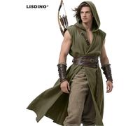 Manteau à capuche médiéval pour hommes, Tabard Renaissance, tunique sans manches, cape, Costume Viking, Cosplay d'assassin d'halloween Jaune