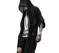 Manteau à Capuche Noir Mince Coton Lin Punk Hip Hop Long Trench Coat discothèque Hommes Style Gothique Vintage Veste