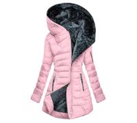 Manteau à capuche pour femme de longueur moyenne avec fermeture éclair à l'avant pour des vêtements d'hiver chauds et à la mode contre le froid, Rose, S