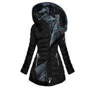 Manteau à capuche pour femme de longueur moyenne avec fermeture éclair à l'avant pour des vêtements d'hiver chauds et à la mode contre le froid, Noir , 5XL