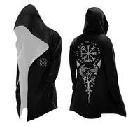 Manteau à capuche pour homme avec Vegvisir et arbre du monde - Cardigan de style viking - Cape mystique pour les fans de mythologie nordique, Style_z01 Noir, 4XL