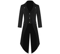 Manteau à queue-de-morue pour homme - Costume gothique en laine - Trench de fête - Steampunk victorien vintage - Smoking Viking Renaissance Pirate Halloween, Noir , 3XL