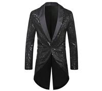 Manteau à Revers ChâLe à Paillettes pour Hommes Veste De Costume Slim Fit Swallowtail Blazer De DîNer De Mariage Tuxedo éLéGant (Le Noir,XL)