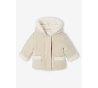 Manteau bébé en drap de laine irisé avec doublure en fausse fourrure beige chiné 4A(104CM)