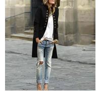 Manteau caban pardessus femmes automne bouton mode solides manches longues Funmoon - noir XXL