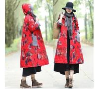 Manteau caban pardessus Funmoon pour femmes taille plus en coton rembourré avec impression, couleur rouge XS