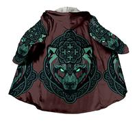 Manteau Capuche Fausse Cachemire Viking Tattoo pour Homme, Cape Mythologie Nordique Imprimée 3D Parka d'hiver Chaud,Nordic Wolf,XL