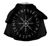 Manteau Capuche pour Hommes Viking Clothing, Cape Nordic Tattoo Faux Cachemire Parka d'hiver Chaud,Norse Runes,3XL
