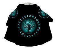 Manteau Capuche pour Hommes Viking Clothing, Cape Nordic Tattoo Faux Cachemire Parka d'hiver Chaud,Yggdrasil Rune,L