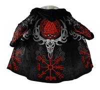 Manteau Capuche Viking Odin Valhalla pour Hommes, Manteau Faux Cachemire Hiver Chaud Impression 3D Veste Unisexe Décontractée.,Vegvisir,XL