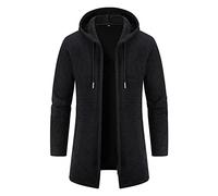 Manteau Cardigan Homme Plus Velours Épaississement Automne Hiver Cardigan Chandail Homme Mi-Longueur Fermeture Éclair Tricot Chandail Homme Solide Couleur Cardigan Capuche Homme A-Black1 M