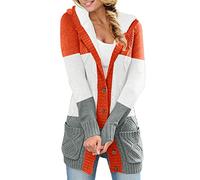 Manteau chandail tendance pour femmes filles 2025 tricot cardigan tricoté pour femmes de bouton pull ample épais plus velours veste à capuche veste années 70 femme, Orange, L