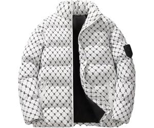 Manteau Chaud épais Et Ample Pour Homme Automne Et Hiver Tendance Imprimé Col Montant Fermeture éclair Manches Longues Manteau Chaud Rue Extérieur Randonnée Voyage (Blanc,L)