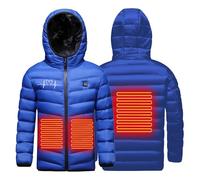 Manteau Chauffante Enfant Garçons et Filles USB à Capuche - 3 Températures Réglables - Manches Longues - Idéale Gilet Chauffant avec Zips Vêtement Lavable Doudoune Chasse Enfants Chasse camping