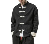 Manteau chinois traditionnel rétro pour homme Autmn Tang Costume Col mandarin Boucle Veste Oriental Coton Kung Fu Chemise, Manteaux noirs, L