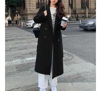 Manteau coupe-vent à double boutonnage pour femme - Longueur moyenne - Col à revers - Style décontracté et manches longues - Taille XL - Noir