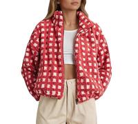 Manteau Coupe-Vent en Peau Lainée pour Femme Veste Oversize à Carreaux Tendance Et Décontractée Manteau Kawaii Style Harajuku à Col Montant Gilet Décontracté Automne Hiver