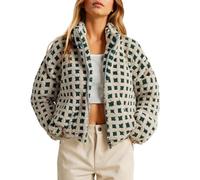 Manteau Coupe-Vent en Peau Lainée pour Femme Veste Oversize à Carreaux Tendance Et Décontractée Manteau Kawaii Style Harajuku à Col Montant Gilet Décontracté Automne Hiver