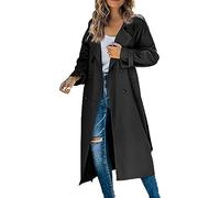 Manteau coupe-vent long à double boutonnage - Mode automne 2023 - Manteau fin à revers classique avec ceinture pour femme - Veste légère, Noir , XXL