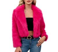 Manteau court en fausse fourrure pour femme - Veste polaire à manches longues - Ouvert sur le devant - Coupe-vent - Manteau d'hiver chaud super doux et épais - Parka moelleuse - Couleur unie, Rose vif