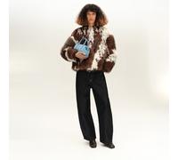 Manteau court en fourrure patchwork marron S