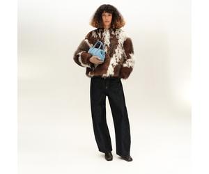 Manteau court en fourrure patchwork marron S
