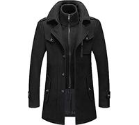 Manteau Court en Laine for Homme, Manteau À Col Montant, Veste d'hiver, Veste De Transition, Décontracté, Coupe Cintrée, for Homme d'affaires. (Color : Schwarz, Size : L)