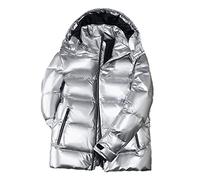 Manteau court et brillant pour femme Mode parka Hiver Épais Chaud Outwear à Capuche Ample Oversize Doudoune Femme Parka, Argenté., XXL