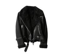 Manteau court marron court en similicuir pour femme - Veste d'hiver vintage en fourrure intégrée - Fermeture éclair - Manches longues - Chic, Noir , S court