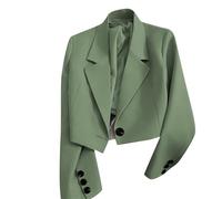 Manteau court pour femme Printemps et Automne Étudiant Tout Petit Costume Femme Manteau bouffant, Vert, 3XL