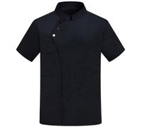 Manteau de chef pour homme - Pour cuisine, restaurant, travail - Chemise de chef à manches courtes et col rond - Haut classique et léger - Tenue de travail personnalisée - M-4XL, Noir , L