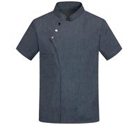 Manteau de chef pour homme - Pour cuisine, restaurant, travail - Chemise de chef à manches courtes et col rond - Haut classique et léger - Tenue de travail personnalisée - M-4XL, gris, M