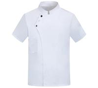 Manteau de chef pour homme - Pour cuisine, restaurant, travail - Chemise de chef à manches courtes et col rond - Haut classique et léger - Tenue de travail personnalisée - M-4XL, blanc, M