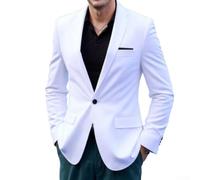 Manteau de costume d'affaires formel à bouton unique pour homme - Blazer à coupe ajustée - Veste pour marié - Fête de mariage - Tenue de bureau décontractée - Manches longues - Revers - Couleur unie