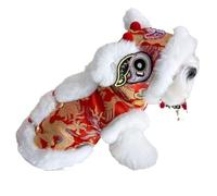 Manteau de danse du lion 2026 pour chien, Nouvel An chinois, festival du printemps pour animal de compagnie, tenue d'hiver chaude avec motif de danse du lion pour chiens et chats de petite et moyenne