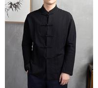 Manteau de Kung Fu Chinois Décontracté pour Homme avec Manches Longues, Col Montant et Bouton Devant Convient pour Tai Chi et Vêtements Saisonniers (3XL Noir)