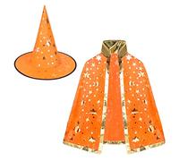 Manteau de Magicien Enfants Cape et Chapeau de Sorcière Filles Garçons Cape d'Halloween Cosplay Déguisement Mascarade Motif d'Etoile Costume de Diable Vampire Noël Party Performance Carnaval