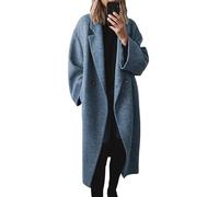 Manteau de mi-saison pour femme - Manteau en laine à revers - Manteau en tweed - Longueur genou - Manteau d'hiver à manches longues - Veste de transition - Trench simple boutonnage - Veste d'hiver