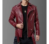 Manteau de moto élégant pour homme en cuir synthétique, parfait pour une tenue décontractée d'affaires cette saison (4XL, rouge)