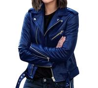 Manteau de moto en similicuir pour femme, blouson aviateur, style motard, automne 2025, bleu marine, taille S