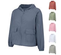 Manteau de pluie à capuche, vestes imperméables pour femmes, veste de randonnée légère avec poches, couleur unie, veste de pluie softshell avec cordon à la taille, élastique, couleur unie, coupe-vent