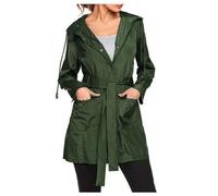 Manteau De Pluie Femme,Veste De Pluie Femme ImperméAble Grande Taille Coupe Vent Impermeable Capuche avec Ceinture RéGlable Trench Coat Mi Long LéGer Et Respirant Veste Softshell