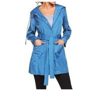 Manteau De Pluie Femme,Veste De Pluie Femme ImperméAble Grande Taille Coupe Vent Impermeable Capuche avec Ceinture RéGlable Trench Coat Mi Long LéGer Et Respirant Veste Softshell