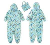 Manteau de pluie imperméable à capuche pour enfants avec imprimé - Combinaison de flaque d'eau tout-en-un pour tout-petits garçons et filles - Imperméable léger - Motif dessin animé - Vert menthe