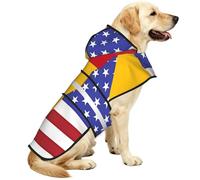 Manteau de pluie imperméable pour chien avec imprimé drapeau américain de l'Espagne - Poncho à capuche - Veste de pluie réfléchissante pour chien avec trou pour harnais - Vêtement de pluie léger pour