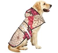 Manteau de pluie imperméable pour chiens de petite, moyenne et grande taille avec bandes réfléchissantes et sangle ventrale réglable Motif fleurs rouges et blanches