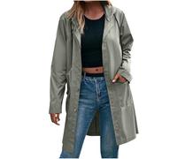 Manteau de pluie pour femme - Imperméable - Long manteau à capuche boutonné avec poches - Coupe-vent tendance pour randonnée, voyage, 1A-Gris, XXL