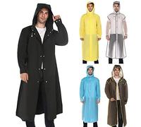 Manteau de pluie pour homme - Imperméable - Longue - Poncho de pluie - Pour la pêche - Manteau de vélo - Veste de pluie légère - Avec capuche - Manteau d'automne, Noir , XXL